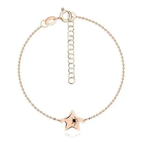 Biżuteria e-shop Srebrna 925 bransoletka - różowo-złoty kolor, czarny diament, gwiazda