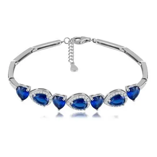 Srebrna 925 bransoletka - serca i łzy wykonane z niebieskich cyrkonii, przezroczysta obwódka z cyrkonii Biżuteria e-shop