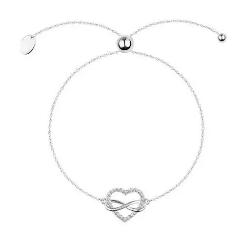 Srebrna 925 bransoletka - serce z cyrkoniami, symbol nieskończoności, A12.06