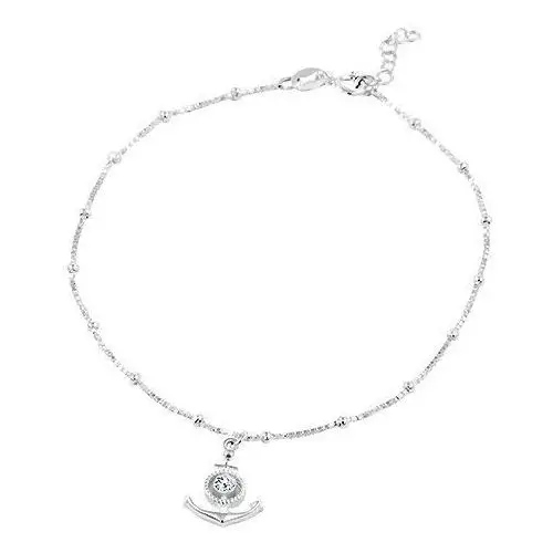 Srebrna bransoletka na nogę 925, kotwica z cyrkonią, kwadratowe elementy z kuleczkami Biżuteria e-shop