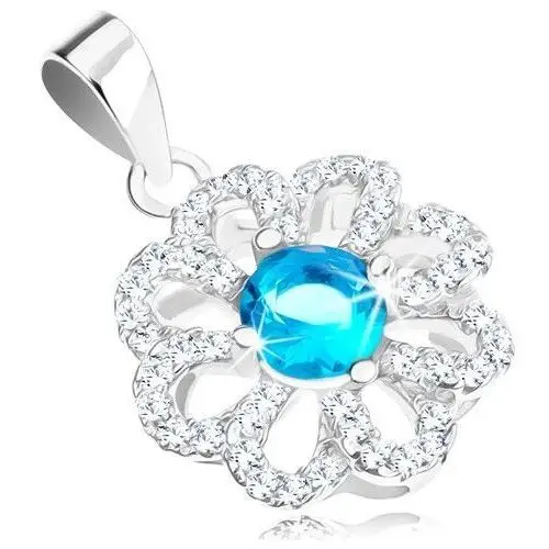 Srebrna zawieszka 925, kwiatek z przezroczystymi zarysami płatków, jasnoniebieska cyrkonia Biżuteria e-shop