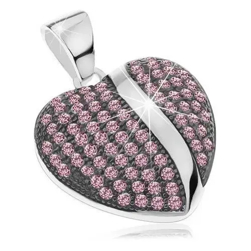 Biżuteria e-shop Srebrna zawieszka 925, wypukłe patynowane serduszko z różowymi cyrkoniami