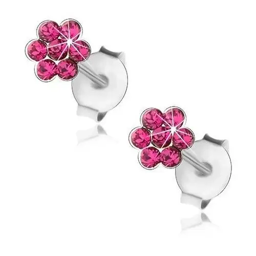 Biżuteria e-shop Srebrne 925 kolczyki, błyszczący kwiatek z kryształków w kolorze fuksji