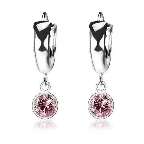 Biżuteria e-shop Srebrne 925 kolczyki, gładki krążek, różowa cyrkonia w oprawie