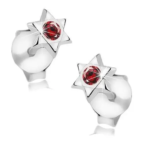 Srebrne 925 kolczyki, gwiazdeczka z czerwonym kryształkiem swarovskiego Biżuteria e-shop