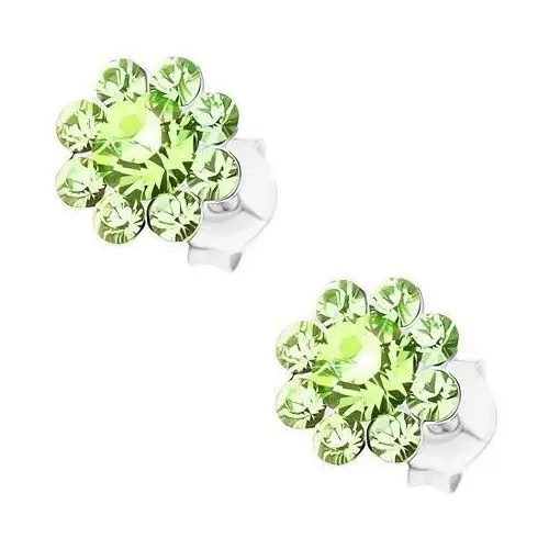 Biżuteria e-shop Srebrne 925 kolczyki, kwiat z jasnozielonych kryształków preciosa