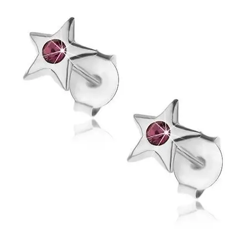 Srebrne 925 kolczyki, lśniąca gwiazdeczka z fioletowym kryształem Swarovski, I40.18