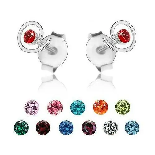 Biżuteria e-shop Srebrne 925 kolczyki, lśniąca spirala, kolorowy kryształek swarovski - kolor: fioletowy