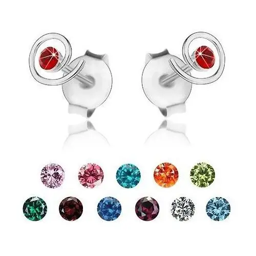 Srebrne 925 kolczyki, lśniąca spirala, kolorowy kryształek Swarovski - Kolor: Przeźroczysty