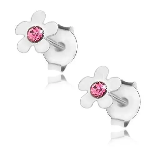 Srebrne 925 kolczyki, lśniący kwiatek z różowym kryształkiem swarovski Biżuteria e-shop