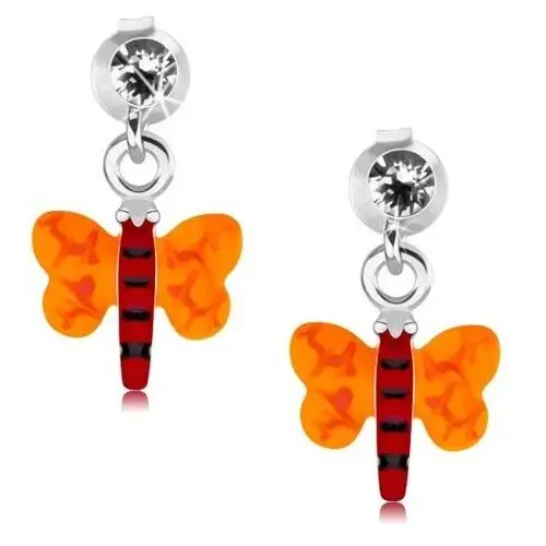 Srebrne 925 kolczyki, motylek z czerwonym ciałem i pomarańczowymi skrzydłami Biżuteria e-shop