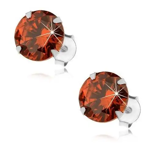 Srebrne 925 kolczyki, okrągła cyrkonia w pomarańczowym odcieniu, 8 mm Biżuteria e-shop