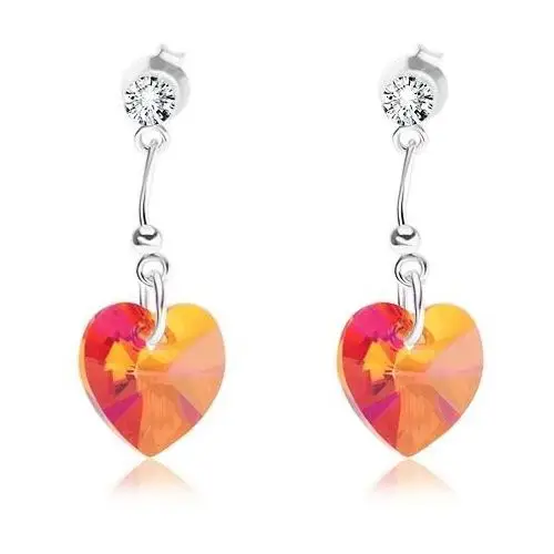 Biżuteria e-shop Srebrne 925 kolczyki, sercowy kryształt swarovski pomarańczowego koloru