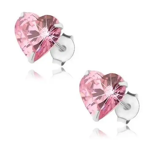 Biżuteria e-shop Srebrne 925 kolczyki, serduszkowa cyrkonia różowego koloru, sztyfty