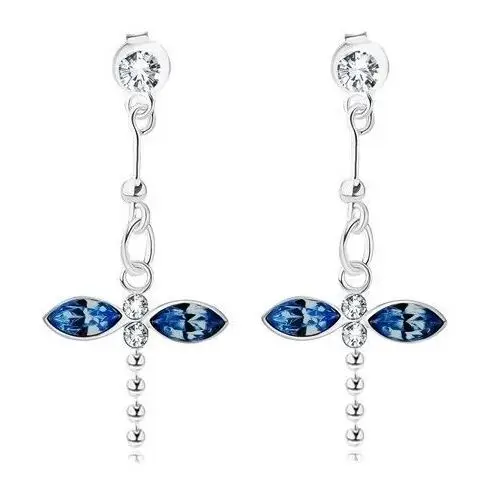 Srebrne 925 kolczyki, wisząca ważka, niebieskie i bezbarwne kryształki swarovski Biżuteria e-shop