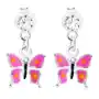 Biżuteria e-shop Srebrne 925 kolczyki, wiszący motylek z fioletowymi skrzydłami, kryształ swarovskiego Sklep