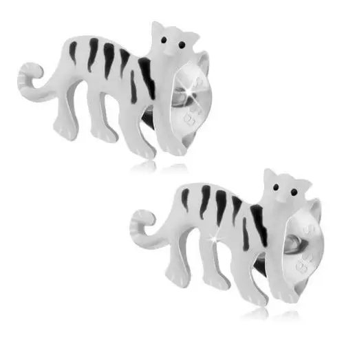 Biżuteria e-shop Srebrne kolczyki 925, biały tygrys z czarnymi paseczkami, zapięcie na sztyft