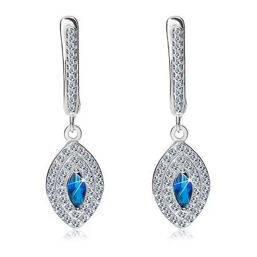 Biżuteria e-shop Srebrne kolczyki 925 - błyszczące cyrkoniowe ziarenko, cyrkonia niebieskiego koloru