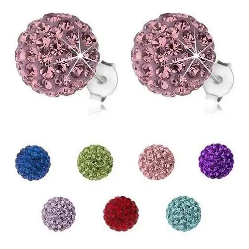 Srebrne kolczyki 925, błyszczące kuleczki z kryształkami Preciosa, 10 mm - Kolor: Ciemnoniebieski