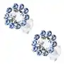 Srebrne kolczyki 925, błyszczący kwiat, bezbarwne i niebieskie kryształki Preciosa, kolor niebieski Sklep