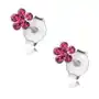 Srebrne kolczyki 925, błyszczący kwiatek z kryształków swarovski w kolorze fuksji Biżuteria e-shop Sklep