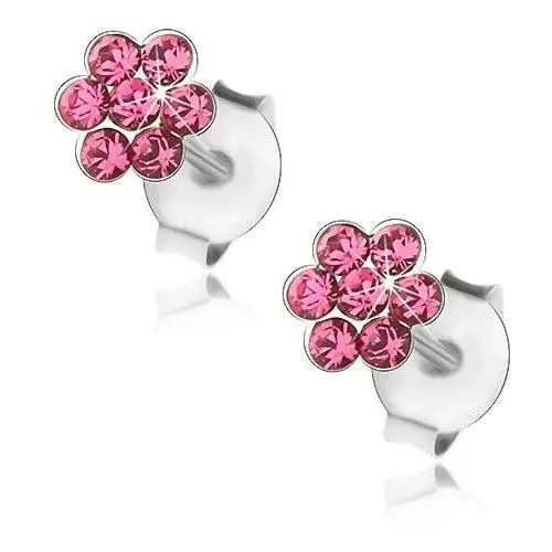 Srebrne kolczyki 925, błyszczący kwiatek z różowych kryształków Biżuteria e-shop
