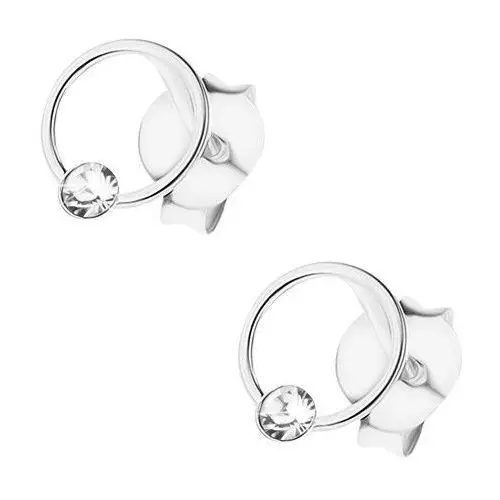 Biżuteria e-shop Srebrne kolczyki 925, cienki krążek z przezroczystym kryształkiem swarovski