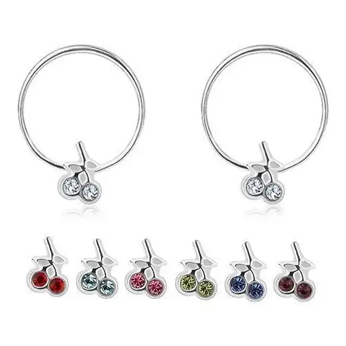 Biżuteria e-shop Srebrne kolczyki 925 - cienkie kółka z czereśniami z kryształków swarovskiego - kolor: fioletowy