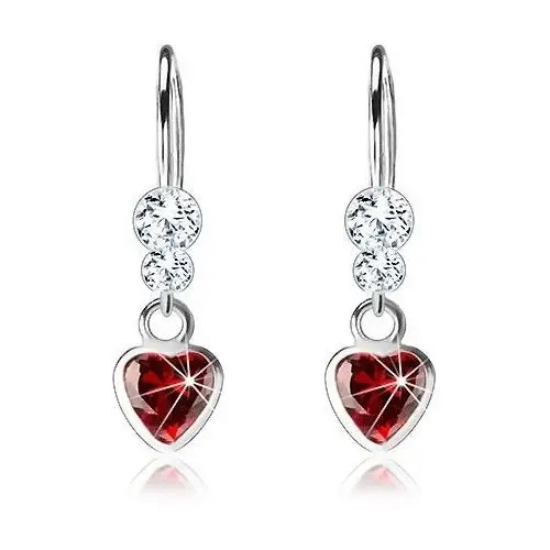 Srebrne kolczyki 925, czerwone cyrkoniowe serduszko, przezroczyste kryształki swarovski Biżuteria e-shop