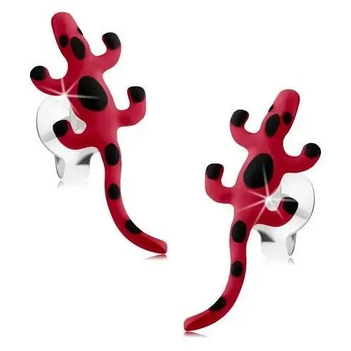 Biżuteria e-shop Srebrne kolczyki 925, czerwone emaliowane jaszczurki, czarne plamki