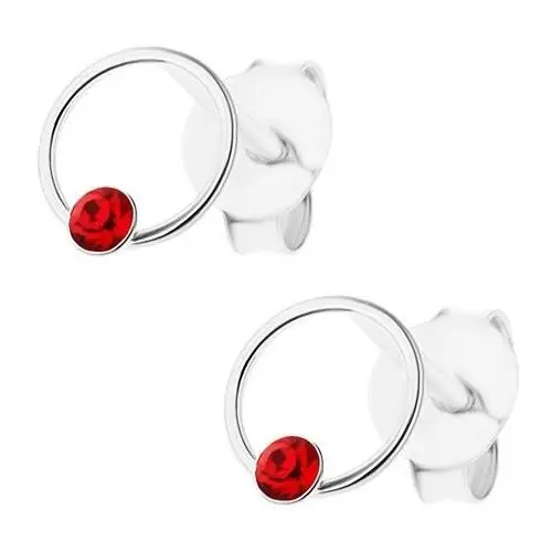 Biżuteria e-shop Srebrne kolczyki 925, czerwony swarovski kryształ, cienki krążek
