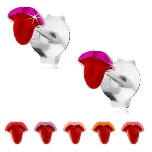 Biżuteria e-shop Srebrne kolczyki 925, emaliowane usta z wystawionym językiem, sztyfty - kolor: czerwony