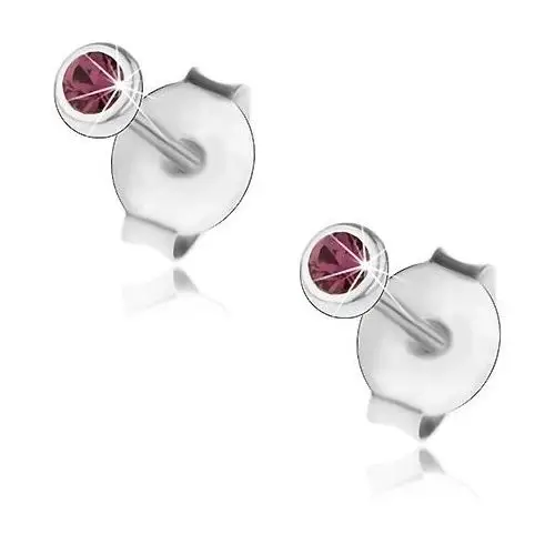 Srebrne kolczyki 925, fioletowy kryształek swarovski w lśniącej oprawie Biżuteria e-shop