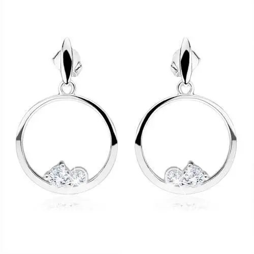Srebrne kolczyki 925, koła, dwie przezroczyste okrągłe cyrkonie, owal Biżuteria e-shop
