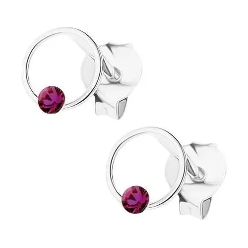 Srebrne kolczyki 925, krążek z fioletowym kryształkiem swarovski Biżuteria e-shop