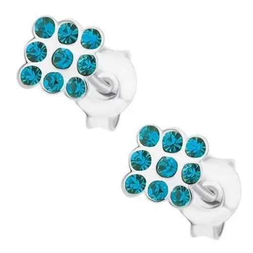 Srebrne kolczyki 925, kwadrat wyłożony niebieskimi kryształkami swarovski Biżuteria e-shop