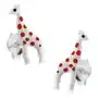Biżuteria e-shop Srebrne kolczyki 925, lśniąca biała żyrafa z czerwonymi kropkami, sztyfty Sklep
