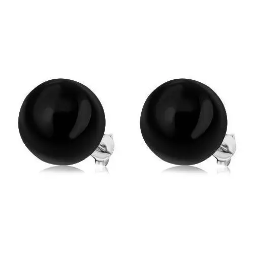 Srebrne kolczyki 925, lśniąca czarna perła, 14 mm, wkręty Biżuteria e-shop