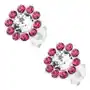 Srebrne kolczyki 925, lśniący kwiat z przezroczystych i różowych kryształków Preciosa, kolor różowy Sklep
