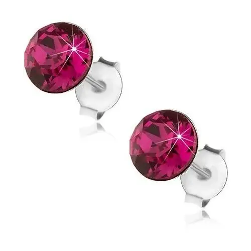 Srebrne kolczyki 925, okrągły kryształ swarovski różowego koloru, 6 mm Biżuteria e-shop