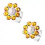 Biżuteria e-shop Srebrne kolczyki 925, pomarańczowy kwiatek z perłową kuleczką pośrodku, sztyfty Sklep