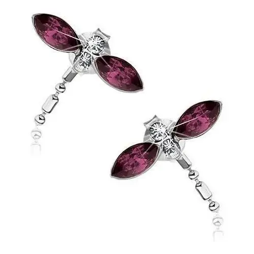 Biżuteria e-shop Srebrne kolczyki 925, ważki, fioletowe skrzydła z kryształków swarovski, wiszący ogon
