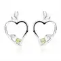 Srebrne kolczyki 925, zarys asymetrycznego serca, przezroczysta i zielona cyrkonia Biżuteria e-shop Sklep