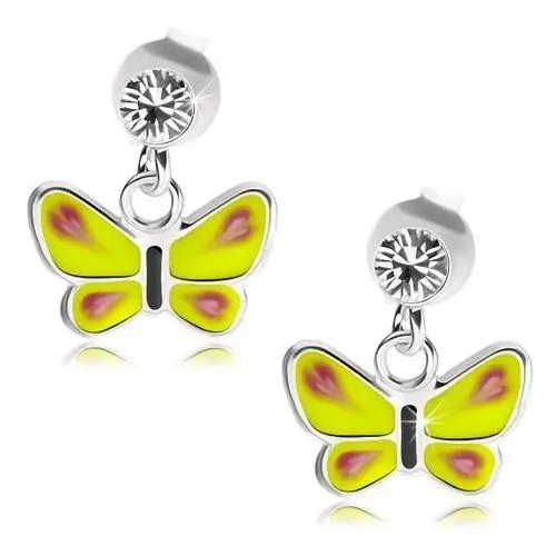 Biżuteria e-shop Srebrne kolczyki 925, żółty motyl, przezroczysty kryształ swarovskiego