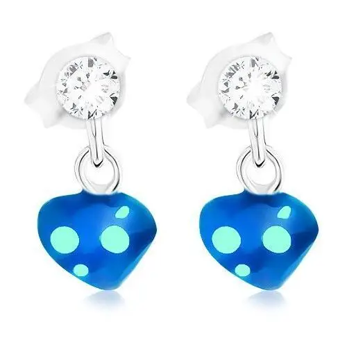Srebrne kolczyki wkręty 925 z kryształkiem swarovskiego, niebieskie serce Biżuteria e-shop