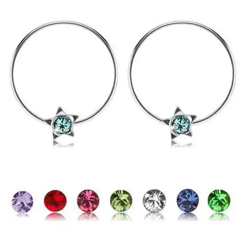 Srebrne okrągłe kolczyki 925, gwiazdeczka z kolorowym kryształkiem swarovski - kolor: różowy Biżuteria e-shop