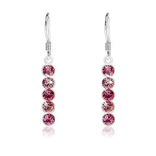 Biżuteria e-shop Srebrne wiszące kolczyki 925, okrągłe kryształki swarovski w odcieniach różu