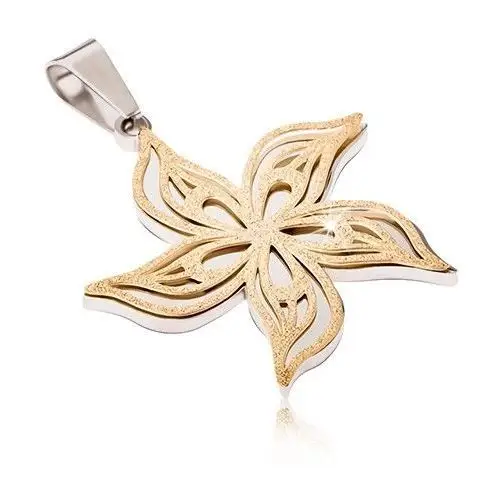 Biżuteria e-shop Srebrno-złoty piaskowany wisiorek ze stali, pofalowany kwiat