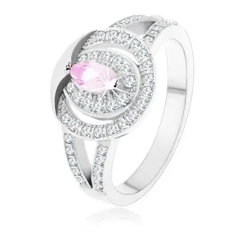 Srebrny 925 pierścionek, bezbarwna cyrkoniowa obręcz z jasnoróżową cyrkonią - Rozmiar: 52, kolor różowy