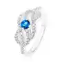 Biżuteria e-shop Srebrny 925 pierścionek, niebieska cyrkonia, splecione faliste linie - rozmiar: 51 Sklep